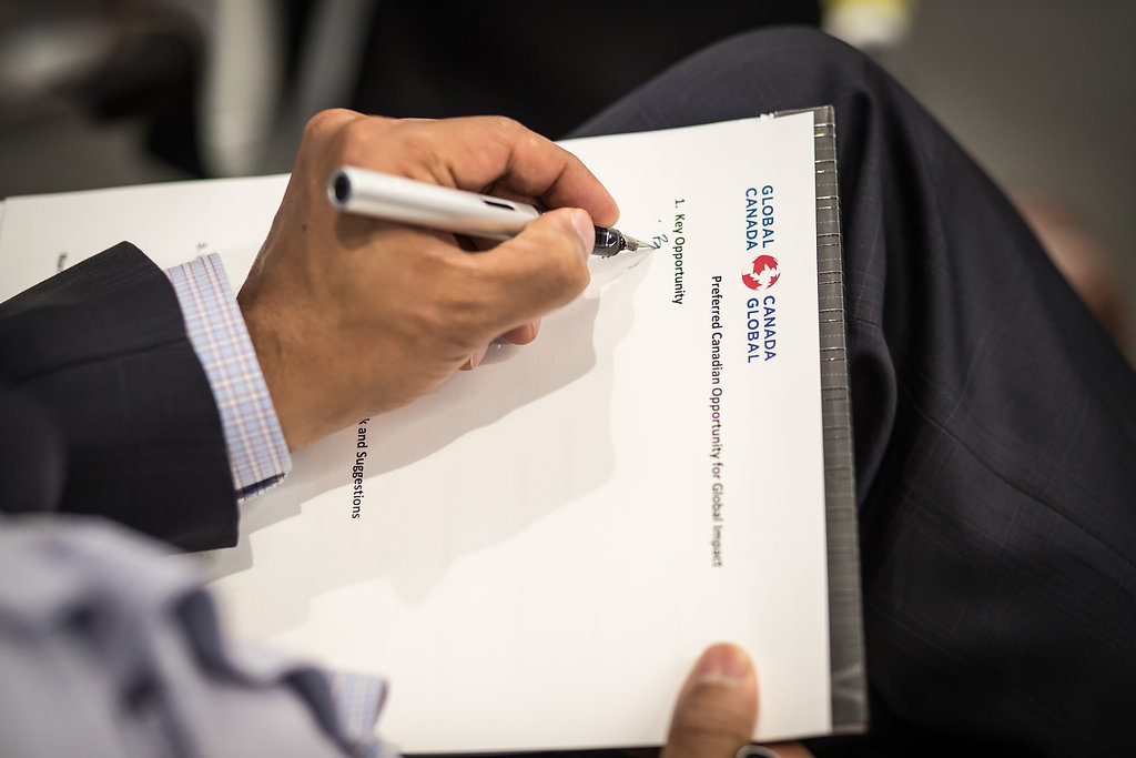 A participant notes a preferred Canadian opportunity for global impact during a Global Canada session